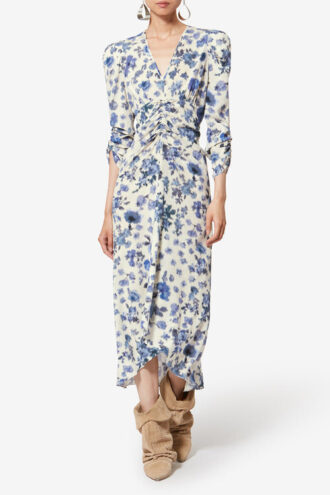 Albini lang stretch-silkekjole med print