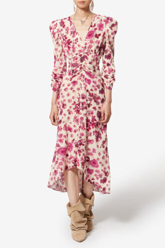 Albini lang stretch-silkekjole med print