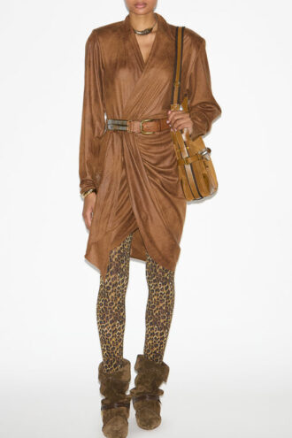 Aleora faux suede wrap-over kjole