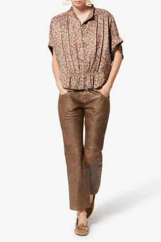 Azalea blomstret silke-jacquardbluse