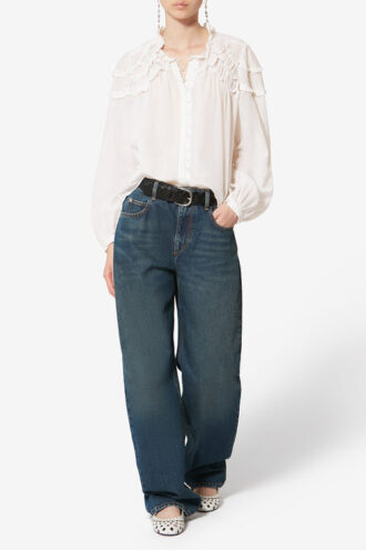 Christa bomuldsbluse med rynk