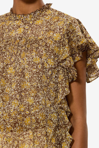 Dalyane Bluse i bomuldsvoile med flæser og print