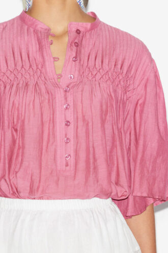 Destiny smockbluse i ensfarvet bomuldsvoile