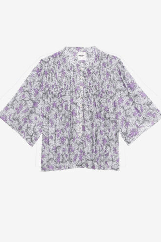 Destiny smocket bluse i bomuldsvoile med print