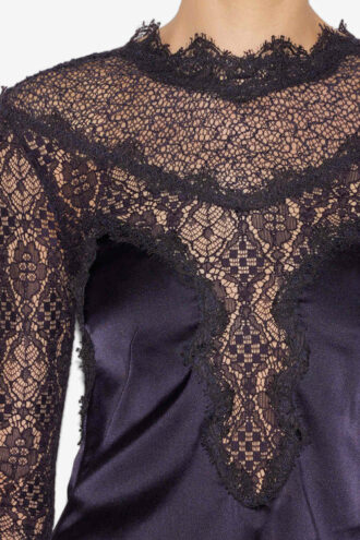 Diem satin- og blonderbluse