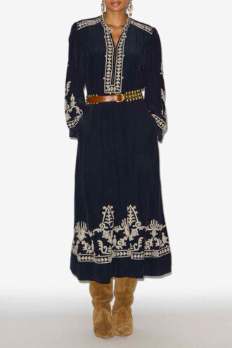 Feliana lang broderet crepe-kjole