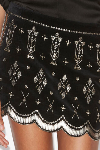 Handore Broderet fløjlsminiskirt