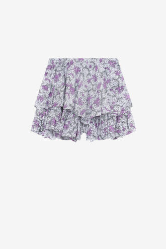 Jocadia shorts med flæser i bomuldsvoile med print