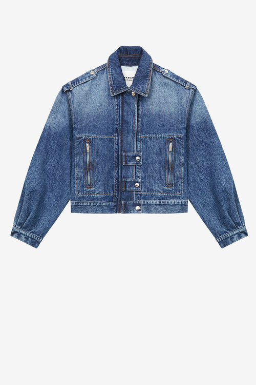 Julie kort jakke i ensfarvet denim i arbejdsstilsstil Julie kort jakke i ensfarvet denim i arbejdsstilsstil