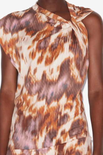Leany Asymmetrisk jersey-T-shirt-kjole med akvarelprint