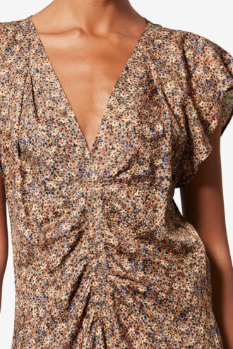 Lonea draperet blomstret silke-jacquardtop