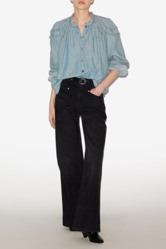 Milya Chambray-bluse med rynk