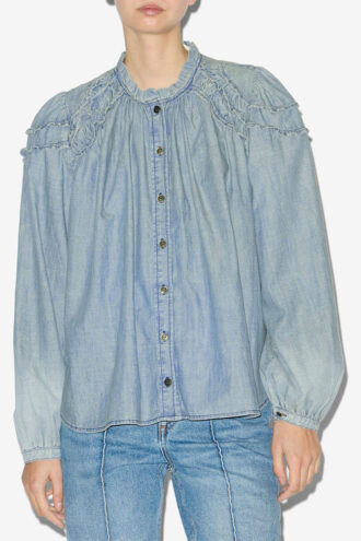 Milya Chambray-bluse med rynk