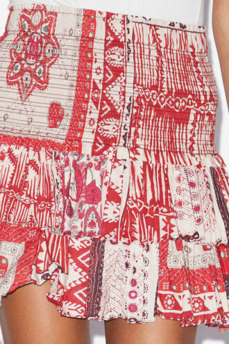 Naomi smockede bomuldsvoile nederdel med bandana-print