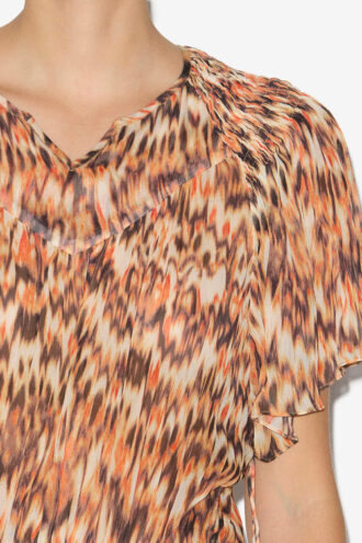 Odelia lang silke kjole med print