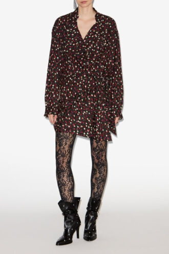 Ora draperet silke kjole med polka dot print
