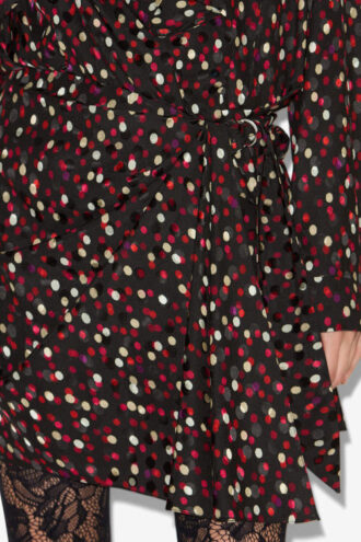 Ora draperet silke kjole med polka dot print