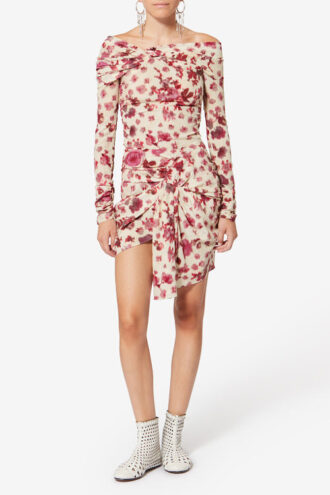 Ovia kort draperet stretch-silkenederdel med print