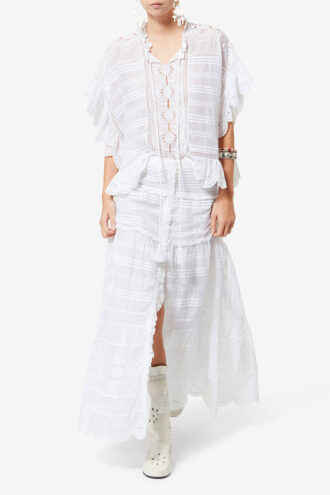 Payton Caftan-stil bomuldsbluse med blomsterblonder