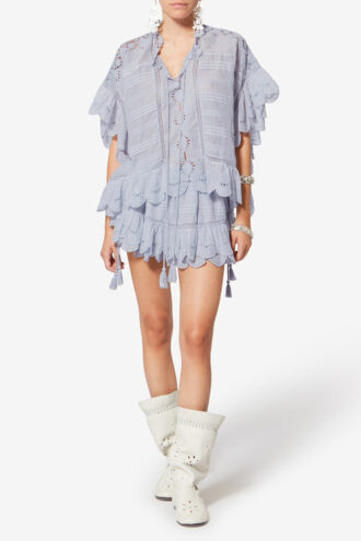 Payton Caftan-stil bomuldsbluse med blomsterblonder