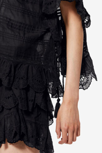 Payton Caftan-stil bomuldsbluse med blomsterblonder