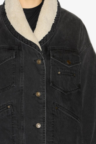 Pimia denim- og imiteret pelsjakke