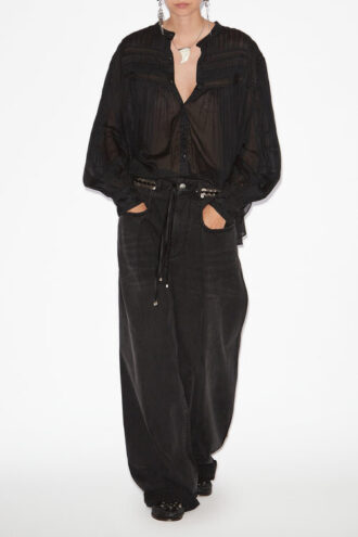 Plalia rynket bomuldsvoile bluse