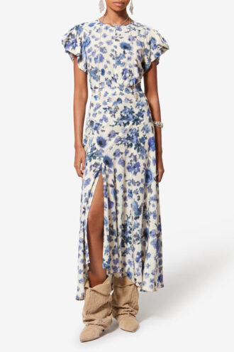 Sakura lang stretch-silkenederdel med print