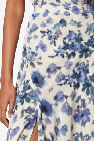 Sakura lang stretch-silkenederdel med print