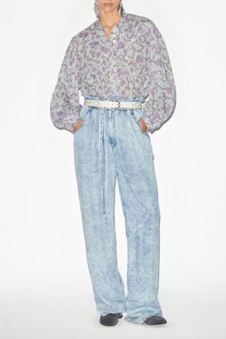 Salika Bluse i bomuldsvoile med print og rynk
