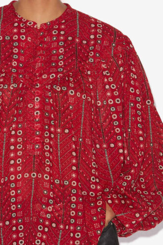 Salika Bluse i bomuldsvoile med print og rynk
