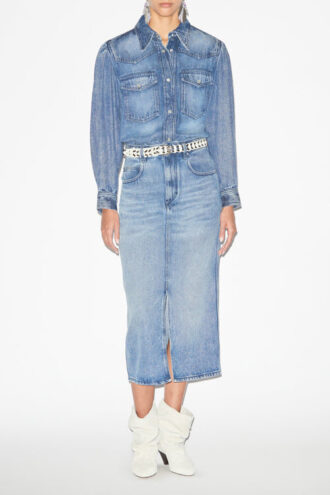 Tilauria midi-nederdel i fin denim