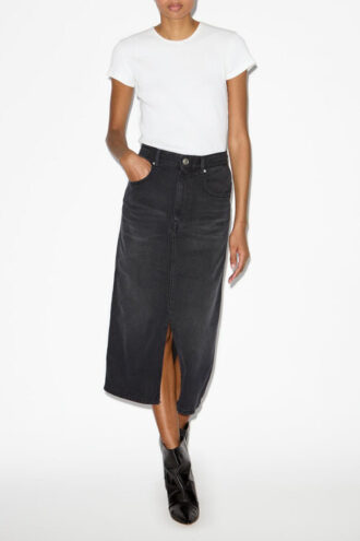 Tilauria midi-nederdel i fin denim