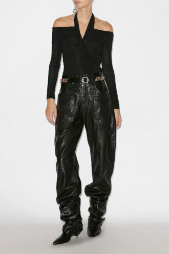 Vonda draperet top i ensfarvet jersey