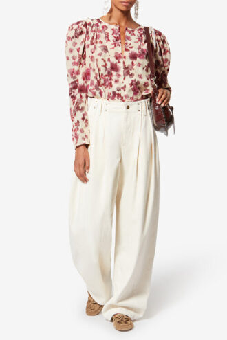 Zarga kort top i stretch-silke med print
