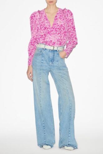 Zarga Plisseret bluse i printet silke
