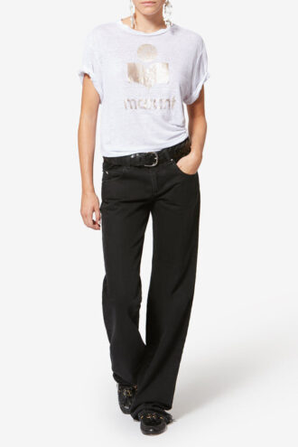 Zewel Ensfarvet linned-T-shirt med logo